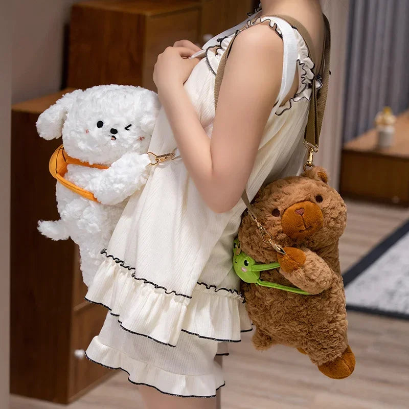 Cute Panda Pig Dog Capybara Raccoon Plush Backpack Kawaii Fashion Plushie Doll Fur Bag Shoulder Bag Mini Knapsack Bags Gifts