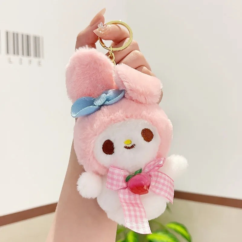 Sanrio Plush Doll Hello Kitty Car Keychain Cinnamoroll Children's School Bag Pendant Anime Peripheral Holiday Gift 2D Collection