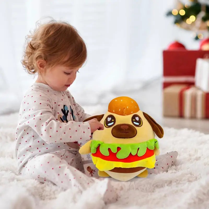 Stuffed Hamburger Dog Toy Cute Hamburger Puppy Plushie Toys Dog Burger Plush Stuffed Animal Cuddle Snuggle 7.87 Inches Funny For