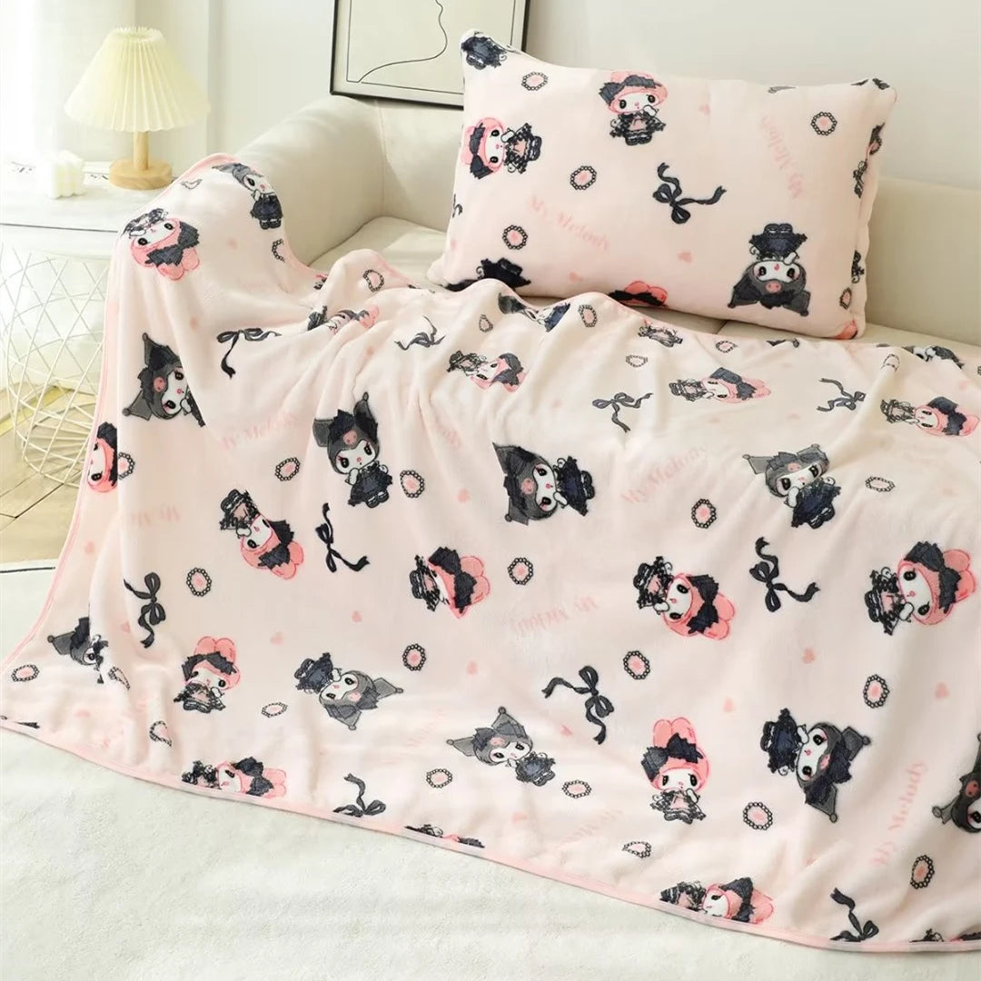 New Style Cartoon Anime My Melody Kuromi Plush Blanket Sanrio Cute Soft Comfortable Sheet Pillowcase Home Decor Gifts