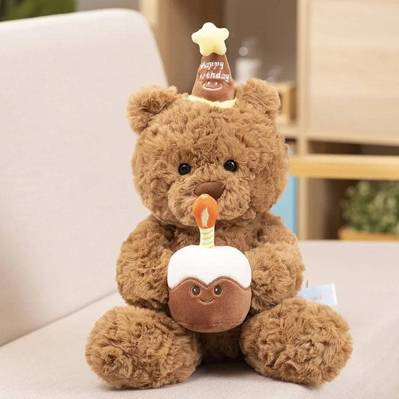 Cake Brown Bear Plush Toy Cute Stuffed Animal Toy Children Kids Doll Plush Soothing Cartoon Pillow Lovely Birthday Surprise Gift