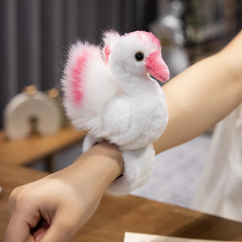 20CM Cute Parrot Flamingo Animal Slap Snap Wrap Wrist Bracelet Plush Bird Hand Ring Toys Funny Gifts