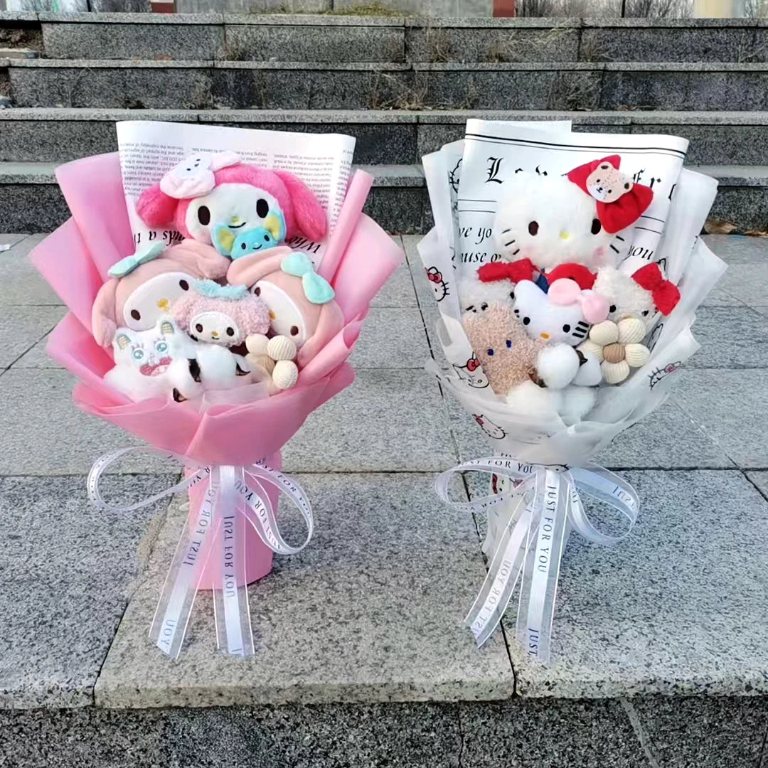 Anime Hello Kitty Kuromi Plush Doll Toy Cinnamoroll Sanrioed Anime Doll Toy Bouquet Valentine's Day Birthday Christmas Gift