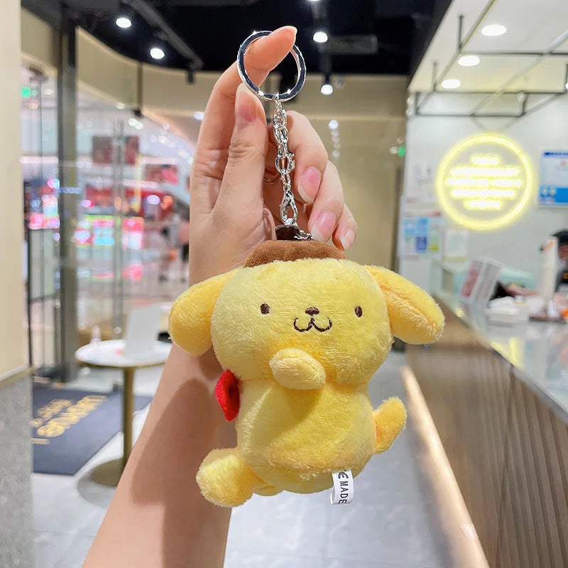 Sanrio Plush Keychain Hello Kitty Melody Cinnamoroll Pompompurin Stuffed Soft Doll Key Ring Plushies Bag Pendant Gift Kids Toys