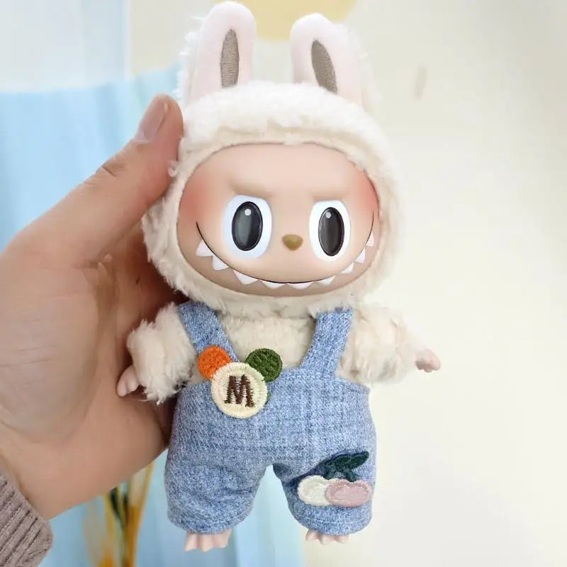 17cm Mini Plush Doll'S Clothes Outfit Accessories For Korea Kpop Exo Labubu Idol Dolls Corduroy overalls T-shirt Clothing Gift