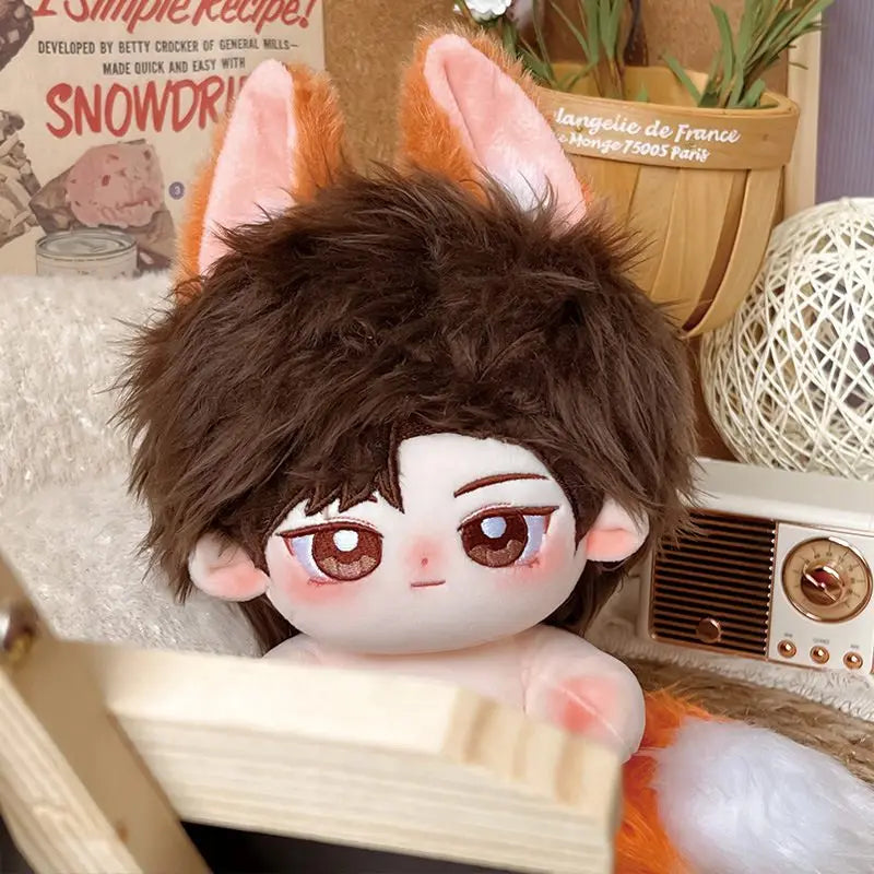 20cm Cotton Doll Brown Hair Fox Ears Tail Idol Star Dolls Cute Stuffed Plush Toys Doll Plushies Toys Fans Collection Gifts