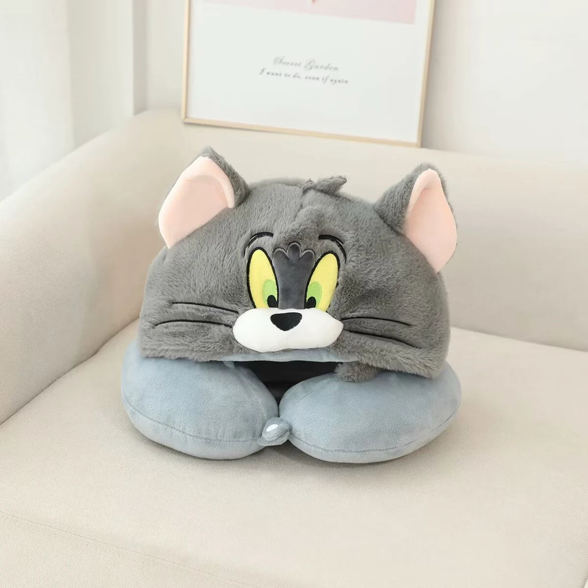 Lovely Anime Tom and Jerry Plush Hooded U-Shaped Pillow Cute Travel Nap Pillow Kawaii Comfortable Gifts For Girl