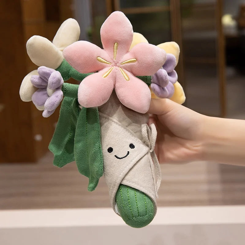 Kawaii Flower Plush Toy Bouquet Cherry blossom Dolls Preserved Flowers Plushies Valentine Graduation Christmas Gifts for Girl