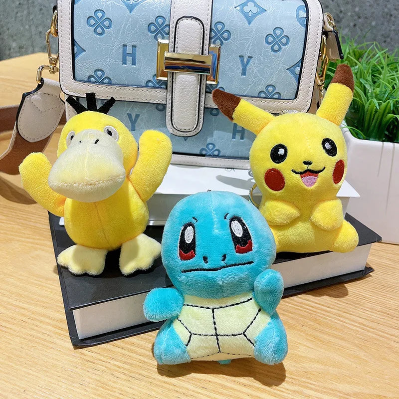 Anime Pokemon Plush Doll Keychain Pikachu Psyduck Squirtle Soft Stuffed Key Ring Cartoon Plushies Bag Pendant Gift Kids Toys