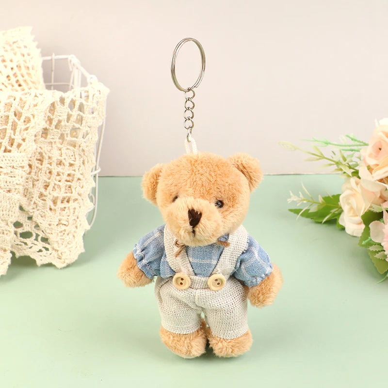 Cute Wear Clothes Bear Plush Toy Cartoon Rabbit Pendant Soft Stuffed Doll Keychain Backpack Car Bag Key Ring Decor Kid Gift