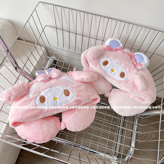 Sanrio My Melody My Sweet Piano Hello Kitty Hooded U-shaped Pillow Marie Cat Dumbo Elephant Travel Neck Pillow Office Nap Pillow