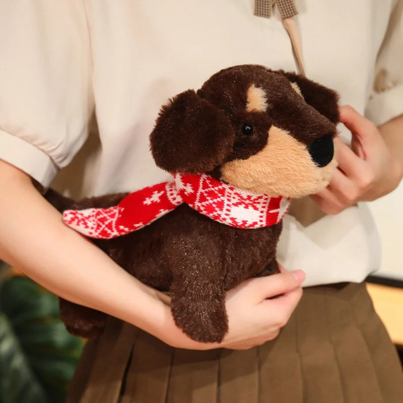 40cm Simulation Kawaii Scarf Dachshund Dog Plush Toys Soft Stuffed Animals Doll Cartoon Puppy Kids Birthday Christmas Gift