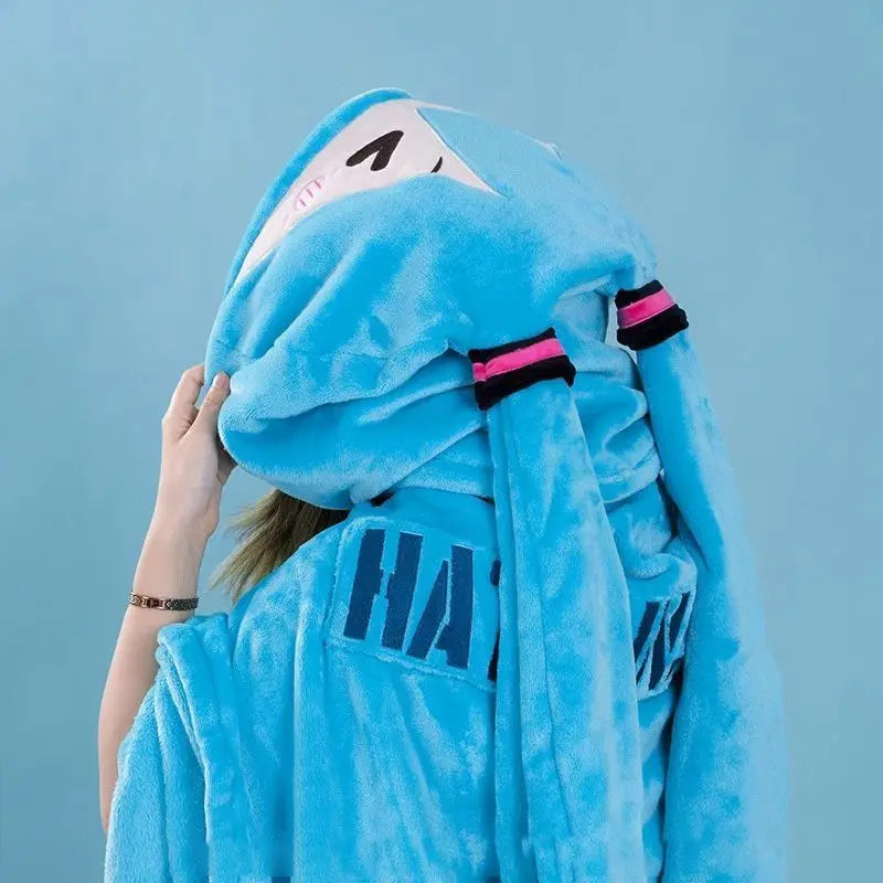 Kawaii Hatsune Itabag Multi Functional Hooded Air Conditioning Blanket Soft And Warm Siesta Shawl Miku Flannel Cloak Gift