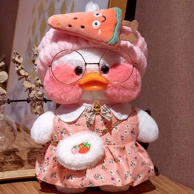 30cm Cute Cafe White Duck Stuffed Plush Animals Toy Wear Glasses And Clothes Soft Doll Girl Birthday Creative Gift For Children