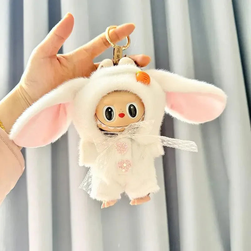 17cm Mini Plush Doll'S Clothes Outfit Accessories For Korea Kpop Exo Labubu Idol mink white rabbit two-piece setClothing Gift