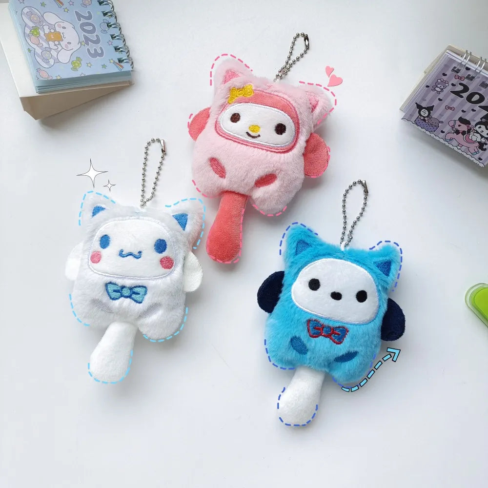 Sanrio Kuromi Cinnamoroll Cross-dressing Cat Doll Keychain My Melody Anime Cartoon Backpack Cute Pendant Children Plush Toys