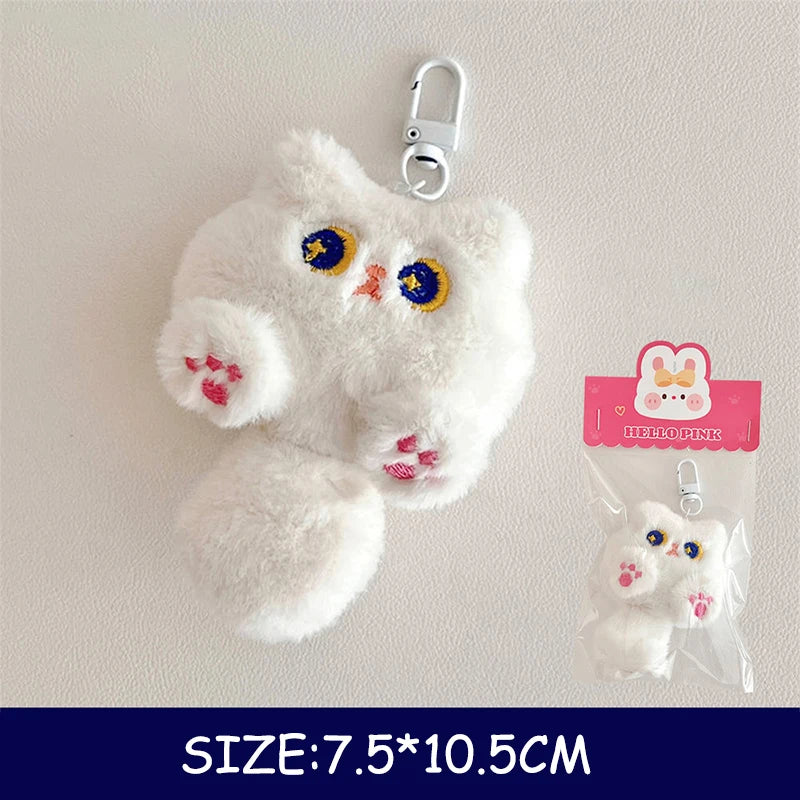 Cute Plush Long Tailed Cat Keychain Kawaii Cartoon Doll Toy Bag Pendant Key Ring Keyring Accessories For Women Girls Couples