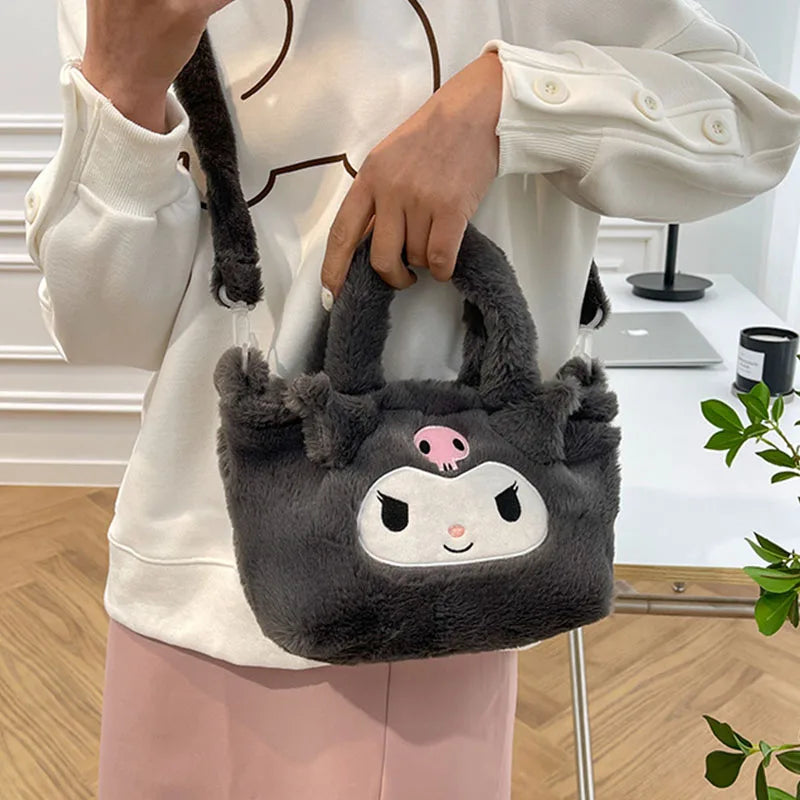 Kawaii Sanrio Hello Kitty Plushie Bag Cinnamoroll Kuromi Shoulder Bag Cute Melody Stuffed Storage Handbag Birthday Gift for Girl