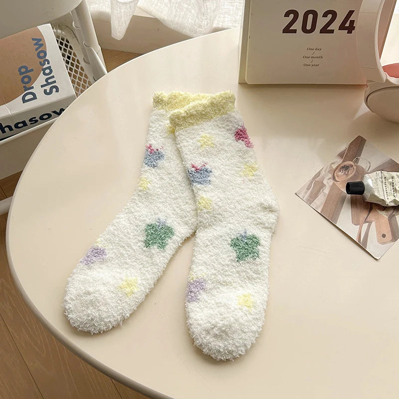 Japanese Kawaii Cute Socks Autumn Winter Thicken Warm Soft Plush Women Socks Coral Fleece Thermal Homewear Floor Sleeping Socks