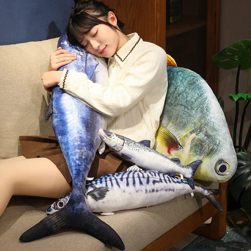 Giant Creative Simulation Fish Bream Tuna Salmon Plush Toy Cute Realistic Grouper Saury Plushies Pillow Funny Room Decor Gift