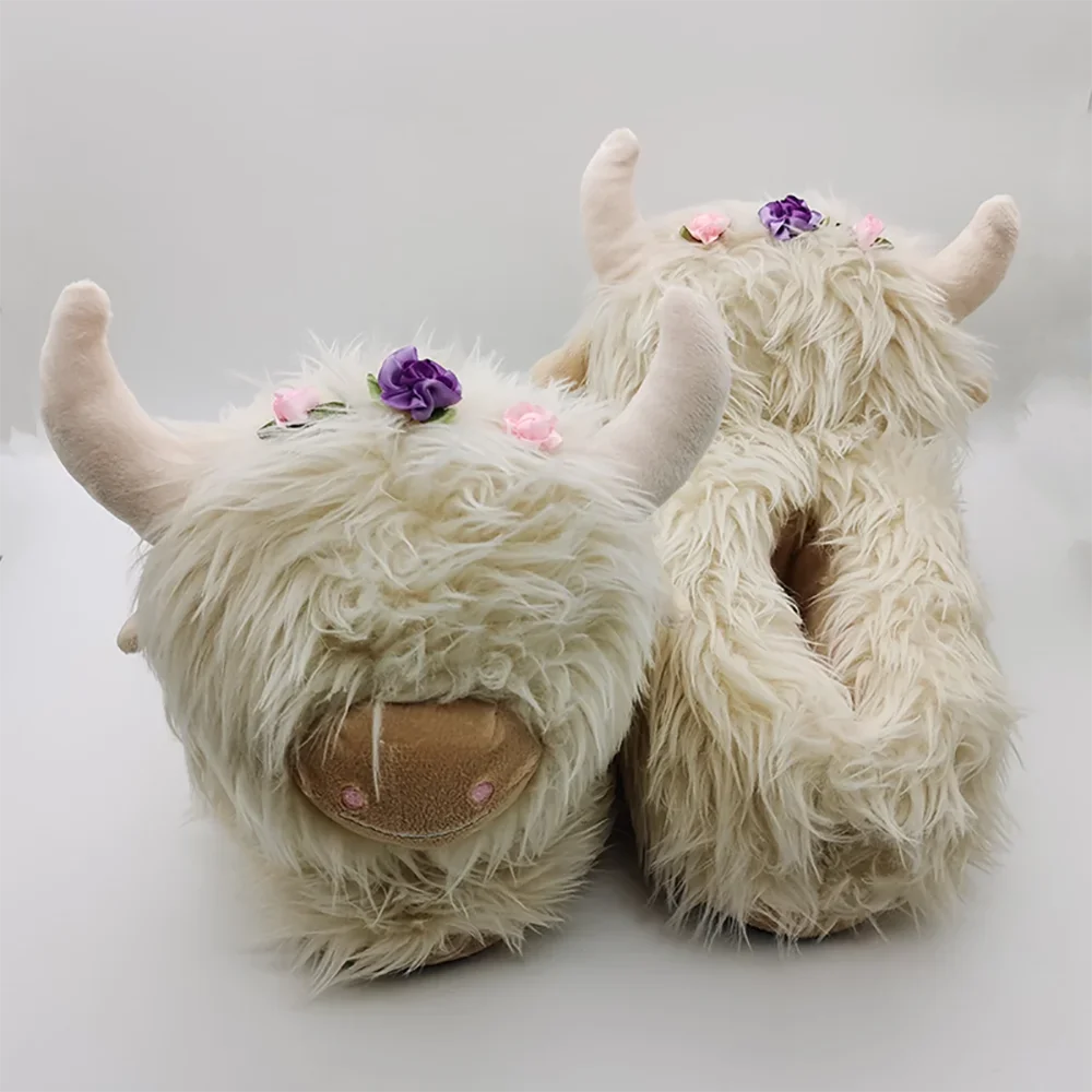 TreasuringU Highland Cow Plush Slippers with Stocks Animals Cow Slippers Kawaii Adult Kids Home Slippers Cattle Christmas  Shoes