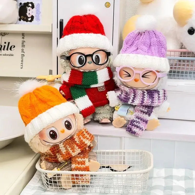 17cm Mini Plush Doll'S Clothes Outfit Accessories For Labubu Idol V1 V2 Christmas party sweater hat scarf set Clothing Gift