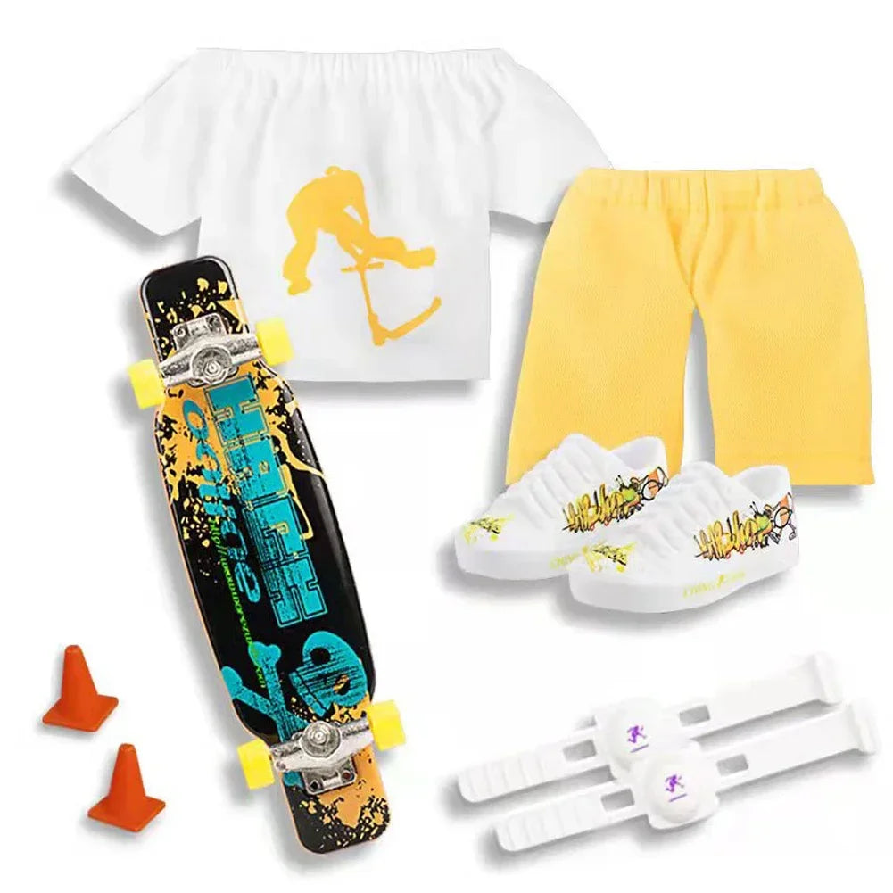 Mini Finger Skateboard Set Finger Board with Pants and Shoes Multicolors for Halloween Party Favor Kids Birthday Gift Game Toys