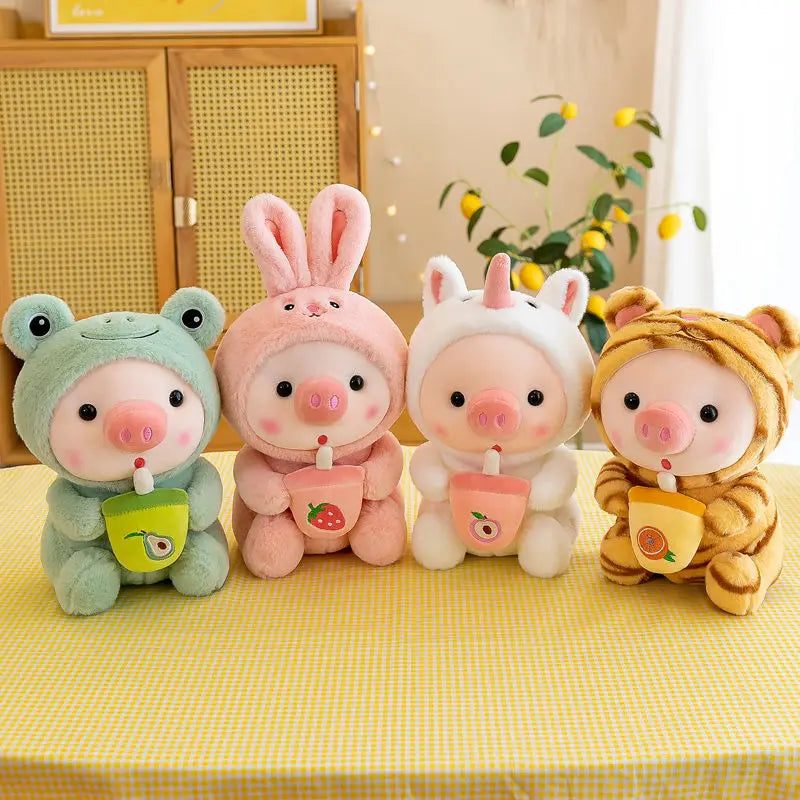 Bubble Pig Plush Toy Stuffed Animal Bunny Frog Unicorn Tiger Pillow Cup Milk Tea Boba Plushies Doll Birthday Gift Cuddly Baby