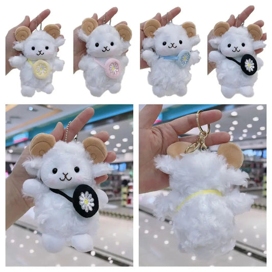 New White Cartoon Sheep Plush Doll Cute Bag Ornament Keychain Pendant Universal Car Decoration Hanging Pendant Universal