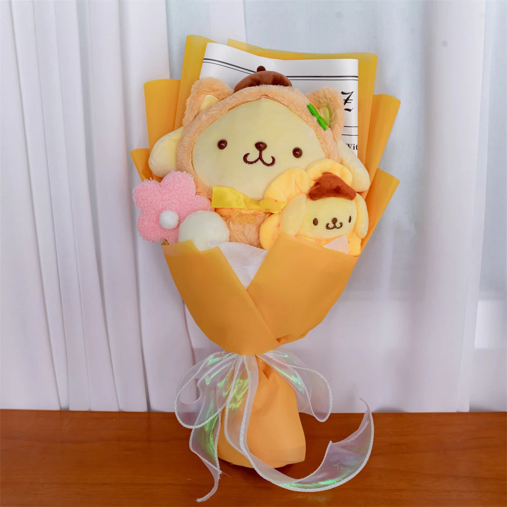 Plush Bouquet Pom Pom Purin Plush Doll Kawaii Cartoon Stuffed Bouquet Valentine's Day Christmas Graduation Surprise Gifts