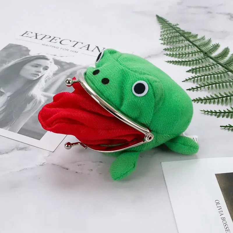 20Pcs/Lot Frog Wallet Coin Purse Keychain Cartoon Flannel Wallet Plush Frog Toy Kid Prize Jewelry Wholesale