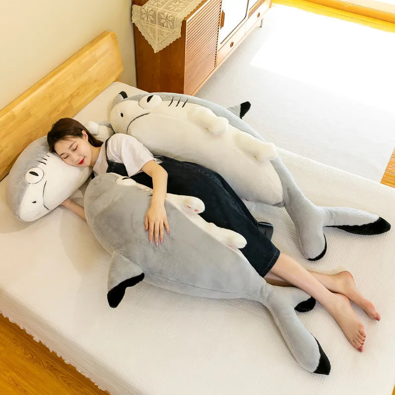 130cm Anime Plush Doll Sharkitty Pillow Kawaii Soft Stuffed Sleeping Shark Cushion Pillow Anime Plush Toy Gifts for Children