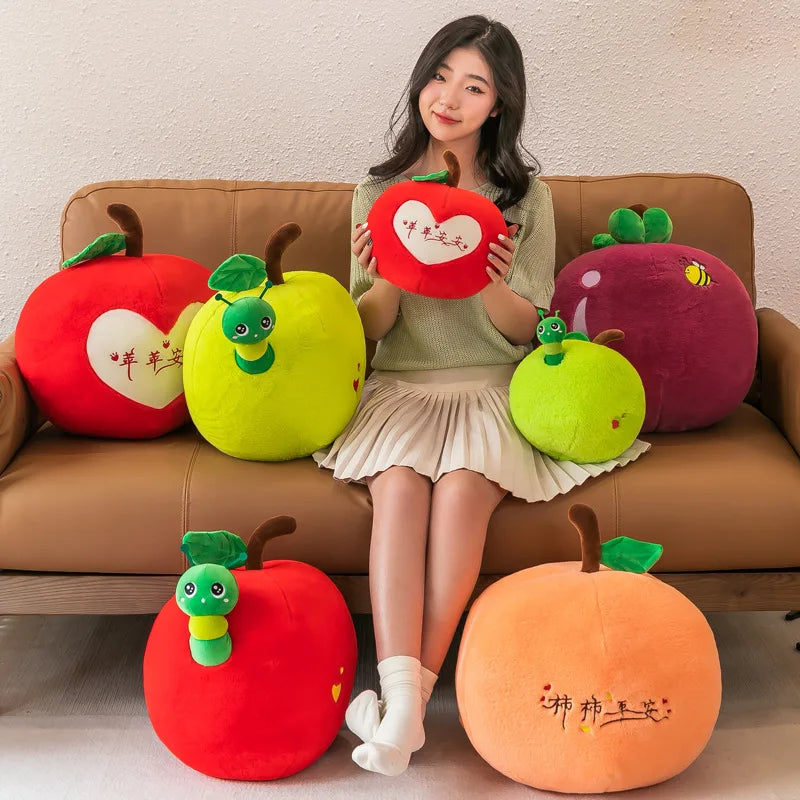 Kawaii Funny Halloween Soft Stuffed Plants Fruits Dolls Persimmon Mangosteen Apple Dolls Plush Food Toys Funny Gift For Kids