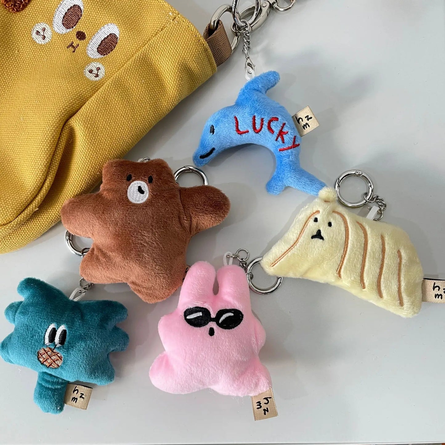 ins Korean Sunglasses Rabbit Pendant Hug Bear Dolphin Plush Doll Bag Decorative Gift Key Ring GJ207