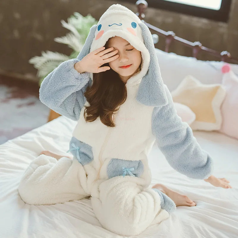 Sanrioed Plush Anime Cinnamoroll Winter Flannel Kids Rompers Girl Boy Toddler Jumpsuit Infant Clothes Pyjamas Kid Overalls Gift