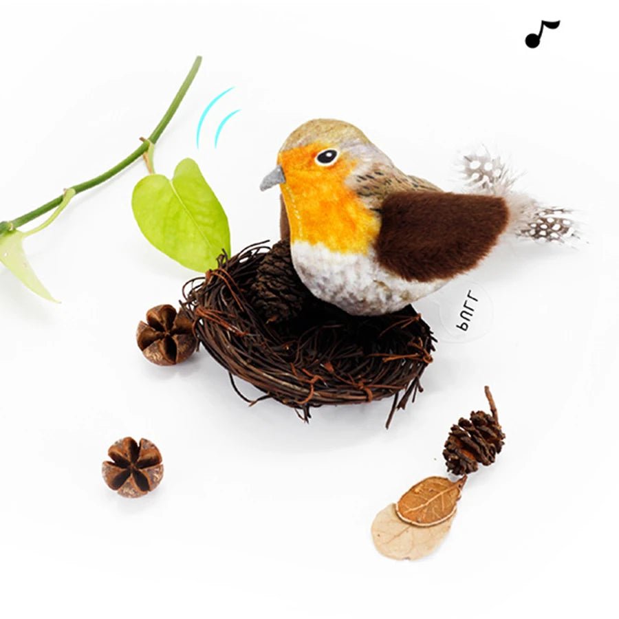 Pet simulation calling bird plush sound hanging cat toy feather bird cat self fun to relieve boredom