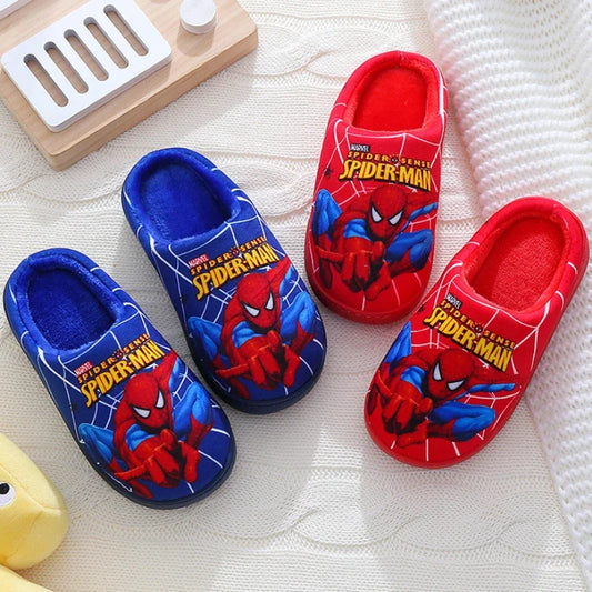 Disney Cartoon Printed Spider-man Cotton Slippers For Children's Shoes Fashion Style Warmth Winter Indoor Kids Boys Slipper