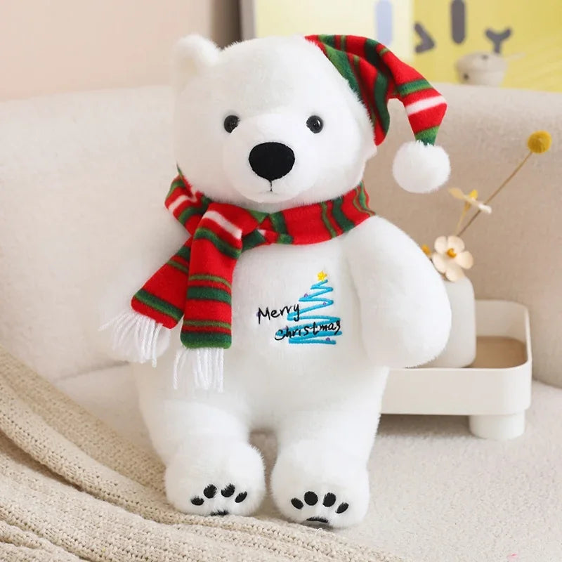 25/33CM Hot Sale Polar Bear Plush Toy Bear with Cute Christmas Scarf Doll Glacier Animal White Send Children Birthday Gifts