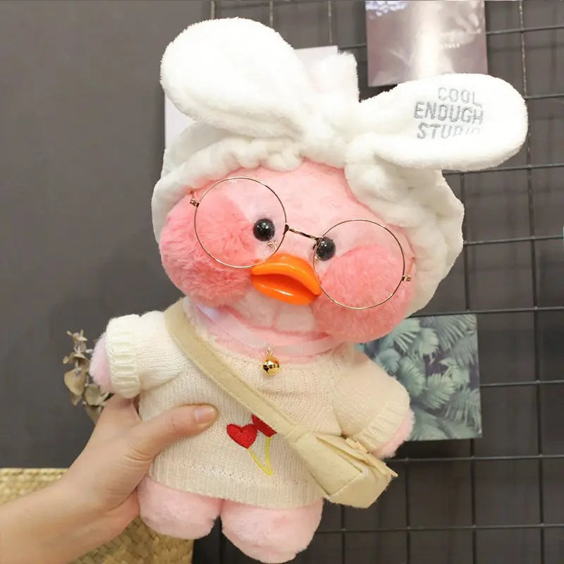 30cm Cute Cafe Pink Duck Stuffed Plush Animals Toy Wear Glasses And Clothes Soft Doll Girl Birthday Creative Gift For Girls