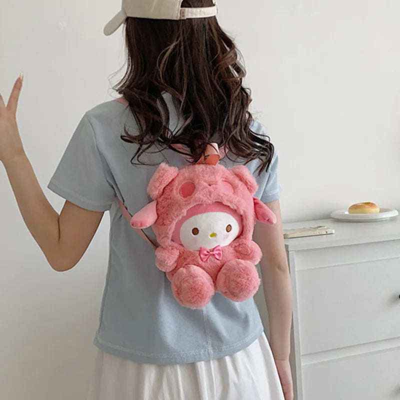 22Cm Kawaii Sanrio Plush Backpack Anime Kuromi Hello Kitty Cinnamoroll Plushie Bag Anime Cartoon Shoulder Backpacks Girl Gifts