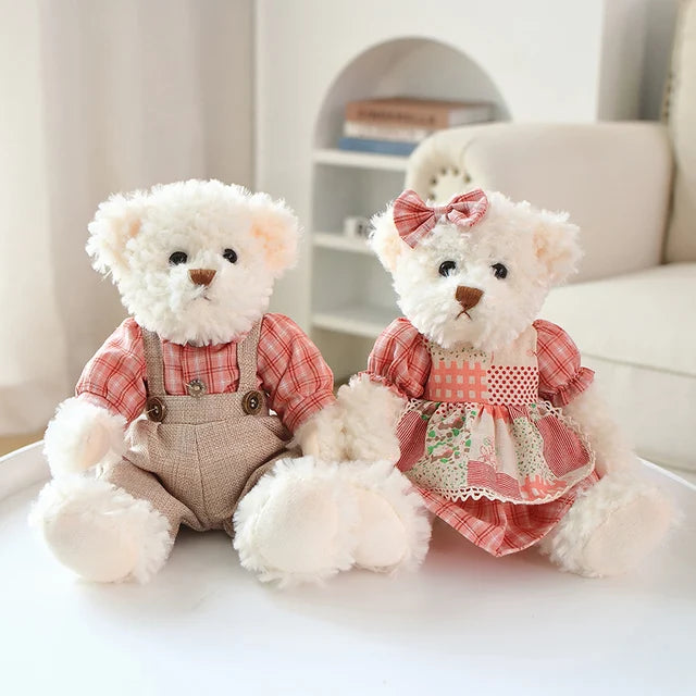 Kawaii Wearing Clothes Bear Couple Little Bear Plush Toys Pink Green  Soft Stuffed Doll For Girls Holiday Plush Doll Gifts