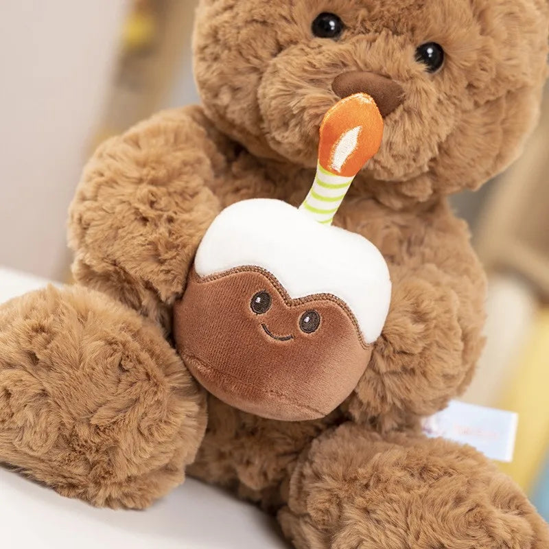 Cake Brown Bear Plush Toy Cute Stuffed Animal Toy Children Kids Doll Plush Soothing Cartoon Pillow Lovely Birthday Surprise Gift