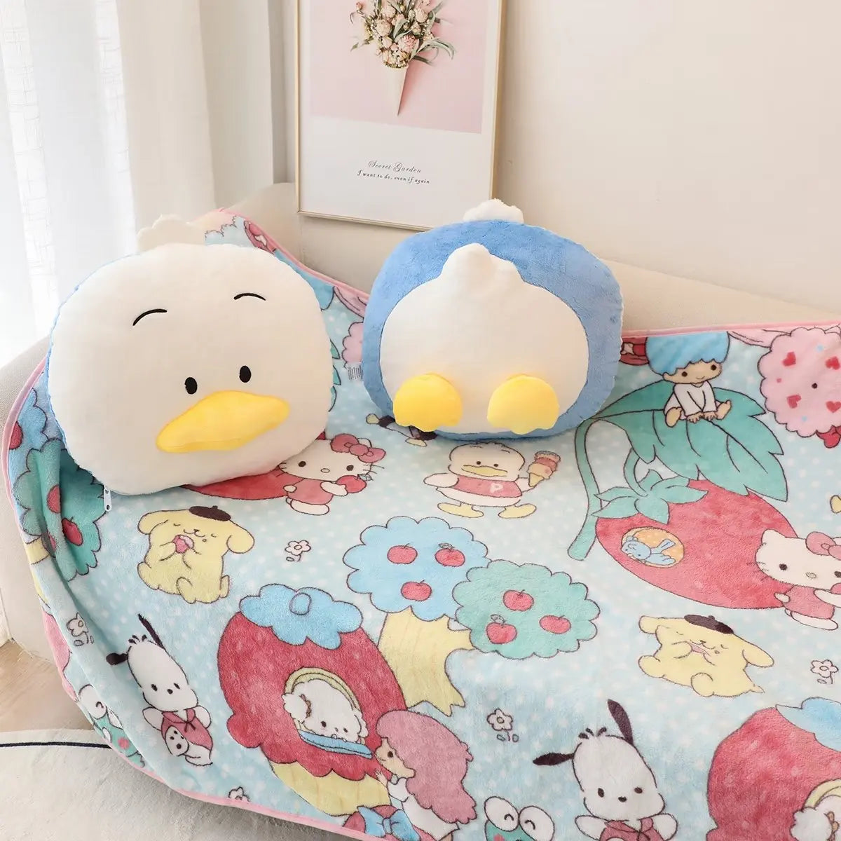 Japanese Anime Sanrio Pekkle Plush Toy Cute Stuffed Animal Cartoon Duck Pillow Blanket Cushion Home Decor Plush Doll Xmas Gifts