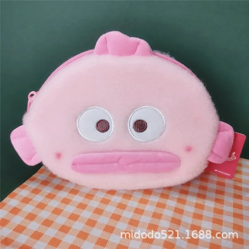 Sanrio Handbag Shoulder Bag Ugly Fish Hanton Pink Fish Big Mouth Fish Monster Plush Toy Large Capacity Bag Coin Purse Storage