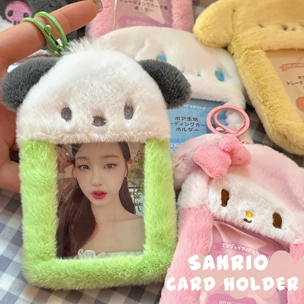 Sanrio Hello Kitty Plush Card Case Keychain Kuromi Melody Card holder Kawaii Photo Card Display Sleeves Cute Bag Pendant Gifts