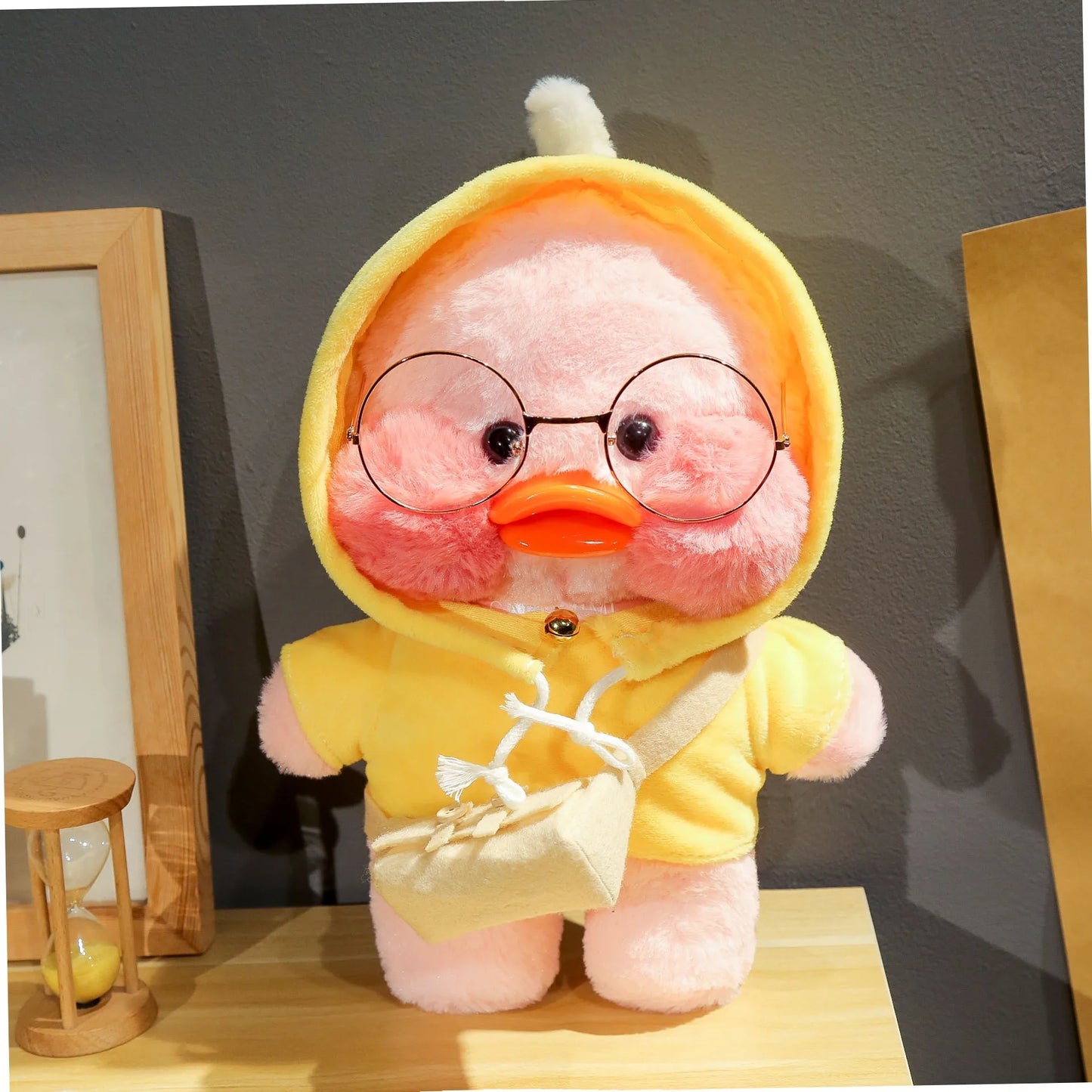 30cm Cute Cafe Pink Duck Stuffed Plush Animals Toy Wear Glasses And Hoodie Soft Doll Girl Birthday Creative Gift For Girls