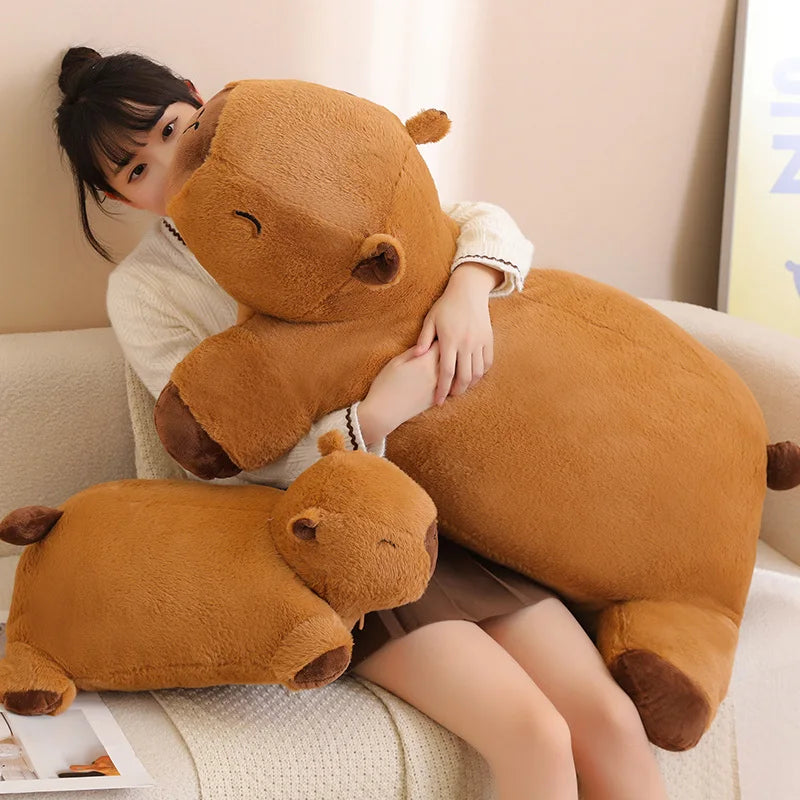 Giant Kawaii Capybara Plush Doll Floor Mat High Quality Animal Brown Capybara Plush Carpet Home Decor Gift For Boys And Girls