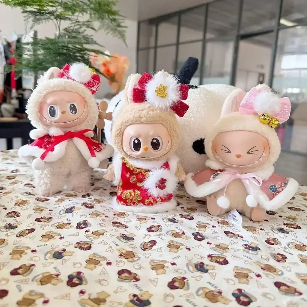 For 15-17cm Labubu dolls wear New Year's clothes For Coca Cola Series LABUBU wears Fuwa clothes for the Spring Festival