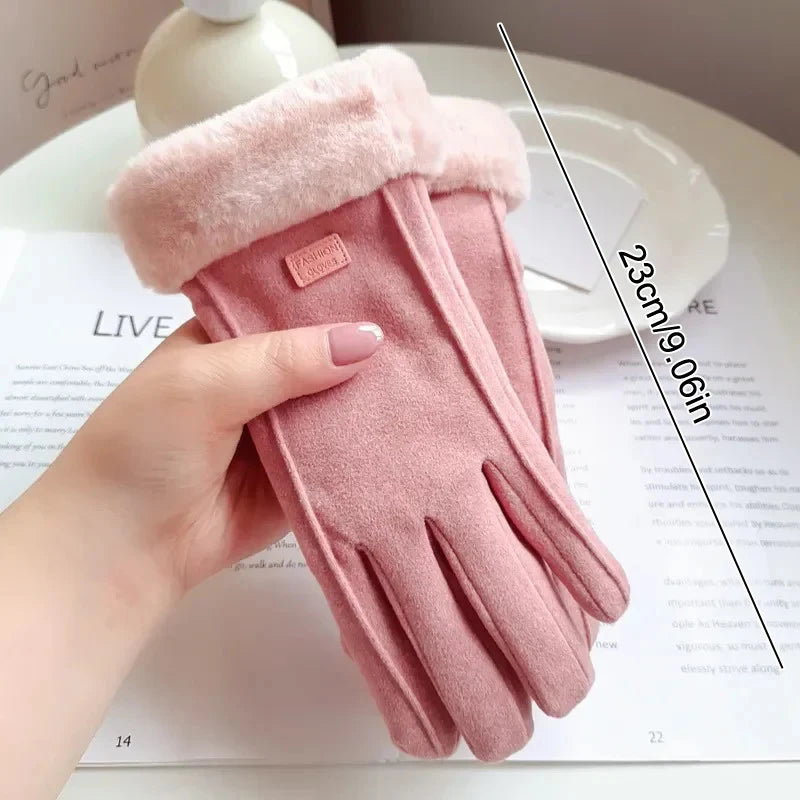 Women Winter Thick Plush Gloves Fashion Warm Suede Outdoor Guantes Lady Touchscreen Driving Gloves Sports Cycling Mittens