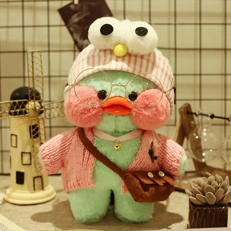 30cm Cute Cafe Green Duck Stuffed Plush Animals Toy Wear Glasses And Clothes Soft Doll Girl Birthday Creative Gift For Children